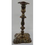 A mid 19thC Georgian style silver plated taperstick holder with a detachable sconce and knopped