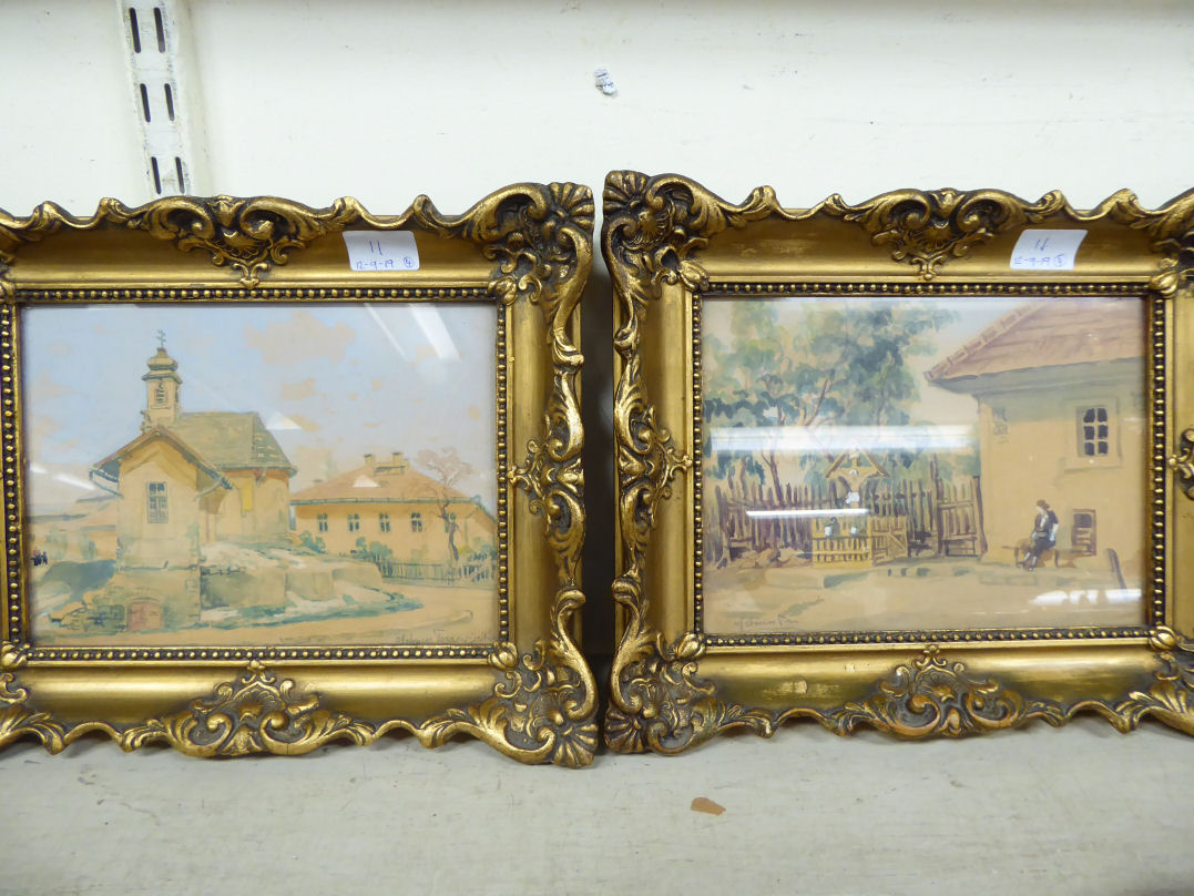 Pictures: to include an early 20thC study - a European square watercolour 9'' x 6'' framed - Image 2 of 4