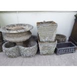 Miscellaneous small composition stone planters and pots: to include a campana design urn 16''h