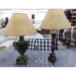 Two dissimilar 'antique' inspired table lamps 22'' & 25''h CA