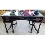 A late 19thC Continental, black lacquered and ebonised desk,