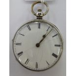 A mid 19thC silver cased pocket watch, London 1853, the verge movement faced by a white enamel dial,