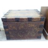 A late 19thC lacquered brass bound oak silver chest with straight sides and a hinged lid,