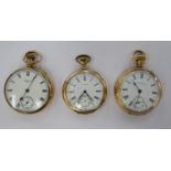 Three late 19thC Waltham gold plated cased pocket watches,