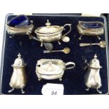 A set of six silver condiments Mappin & Webb mixed Birmingham marks boxed CS