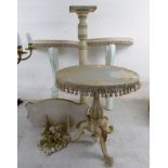 Small furniture: to include a late 19thC cream painted pedestal table with a fabric covered top,