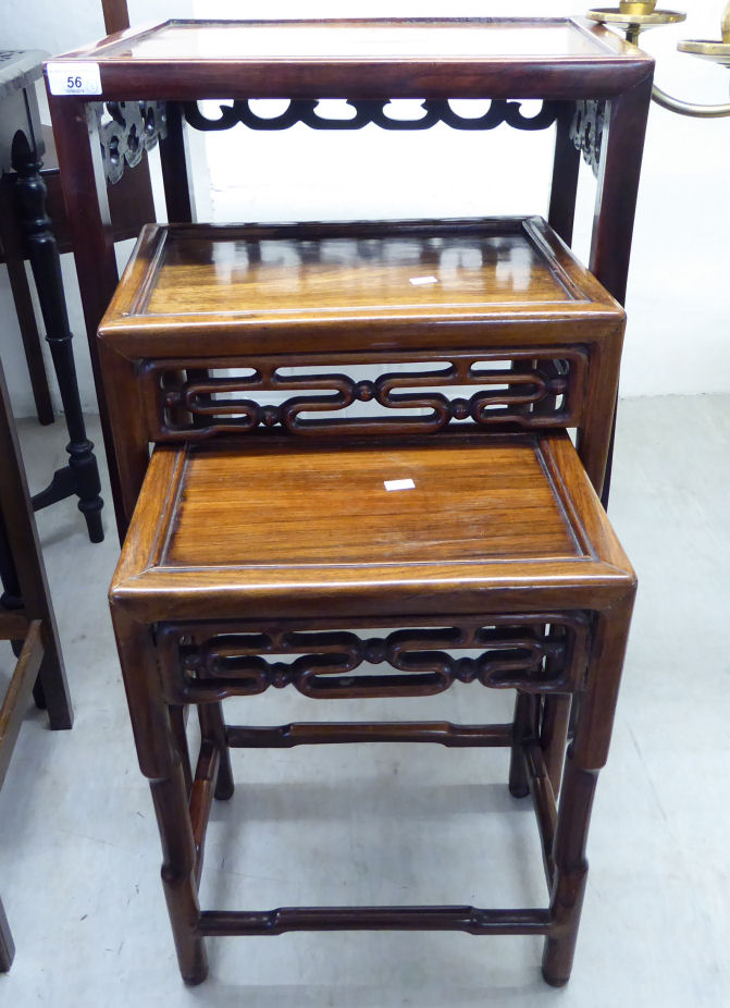 Three similar 20thC Chinese rosewood nesting occasional tables largest 26''h 18''w BSR