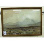 Paul J Naftel - a barren highland landscape watercolour bears a signature 14'' x 21'' framed