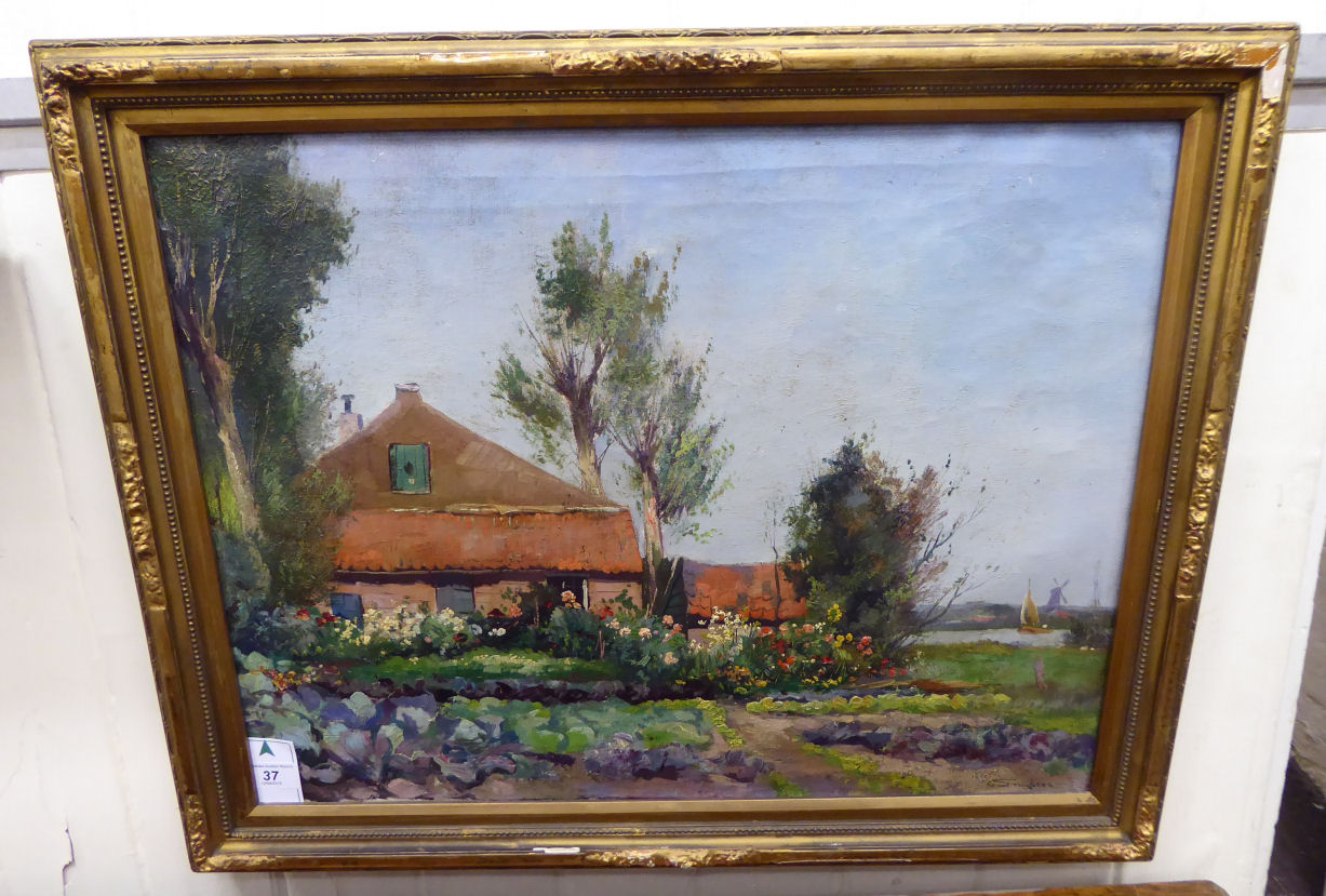 C Snyders - a cottage and vegetable garden in a Dutch landscape setting oil on canvas bears a