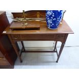 An Edwardian mahogany washstand with a marquetry upstand, over a frieze drawer, raised on square,