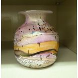 A Gozo glass vase of squat, bulbous form, decorated in colours with random designs,