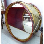 A modern painted wooden novelty military drum design hanging display cabinet with mirrored panels