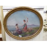 Early 20thC Italian School - two women knitting on a hillside mixed media on card bears an