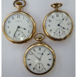 Three late 19th/early 20thC Waltham gold plated cased pocket watches,