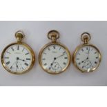 Three late 19th/early 20thC Waltham gold plated cased pocket watches,