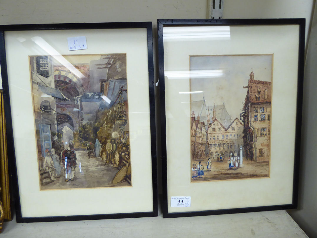 Pictures: to include an early 20thC study - a European square watercolour 9'' x 6'' framed - Image 4 of 4