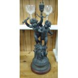 An early 20thC French spelter table lamp,