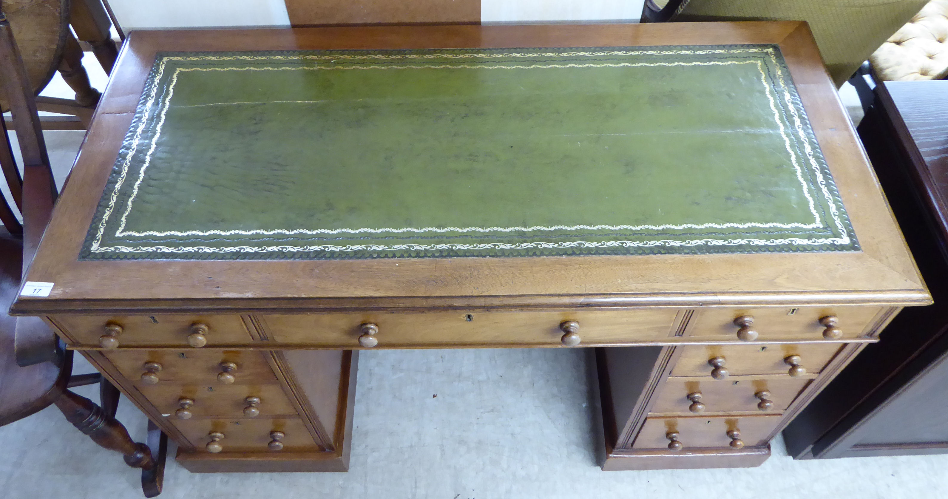 An early 20thC lady's mahogany twin pedestal, nine drawer desk, - Image 2 of 2