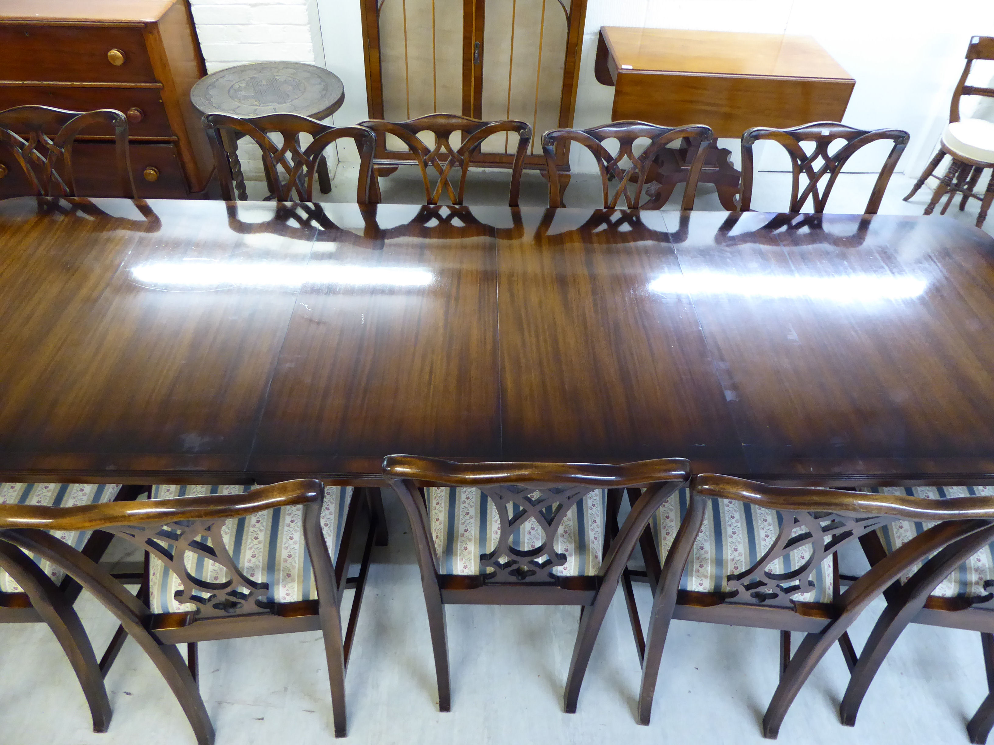 A Rackstraw Regency style string inlaid crossbanded mahogany twin pedestal dining table, - Image 3 of 3