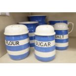 TG Green Cornishware pottery: to include a flour sifter 5''h OS10