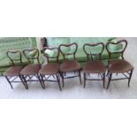 A set of six late 19thC fruitwood framed bar back dining chairs,