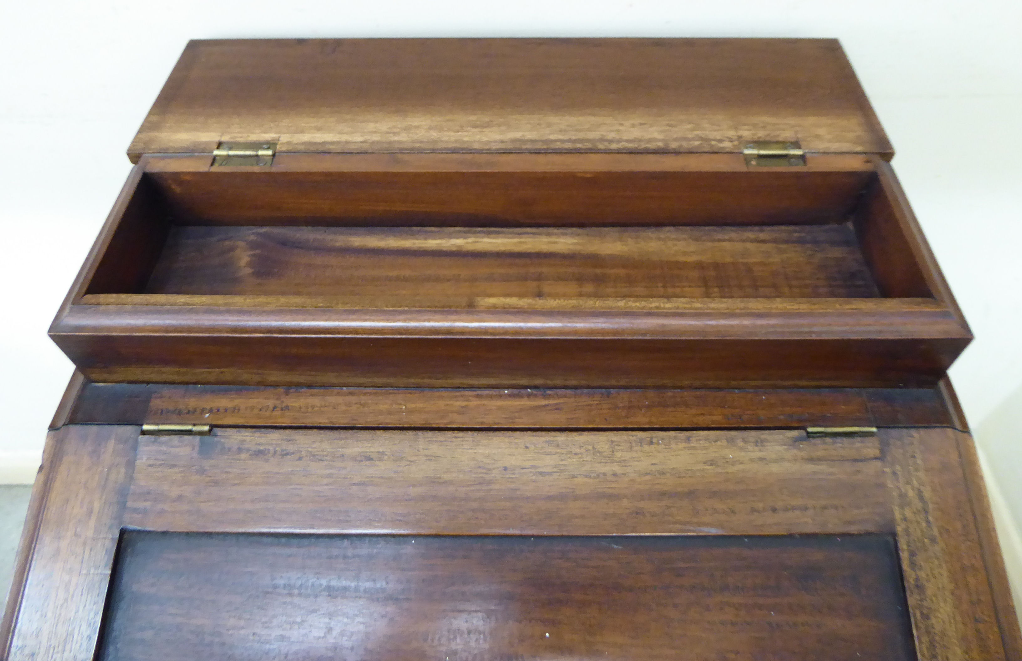 A modern mahogany finished Canterbury with a hinged top, four side drawers and opposing facsimiles, - Image 5 of 5