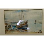 DR Sellers - a shoreline scene with sailing boats watercolour bears a signature 12'' x 8''