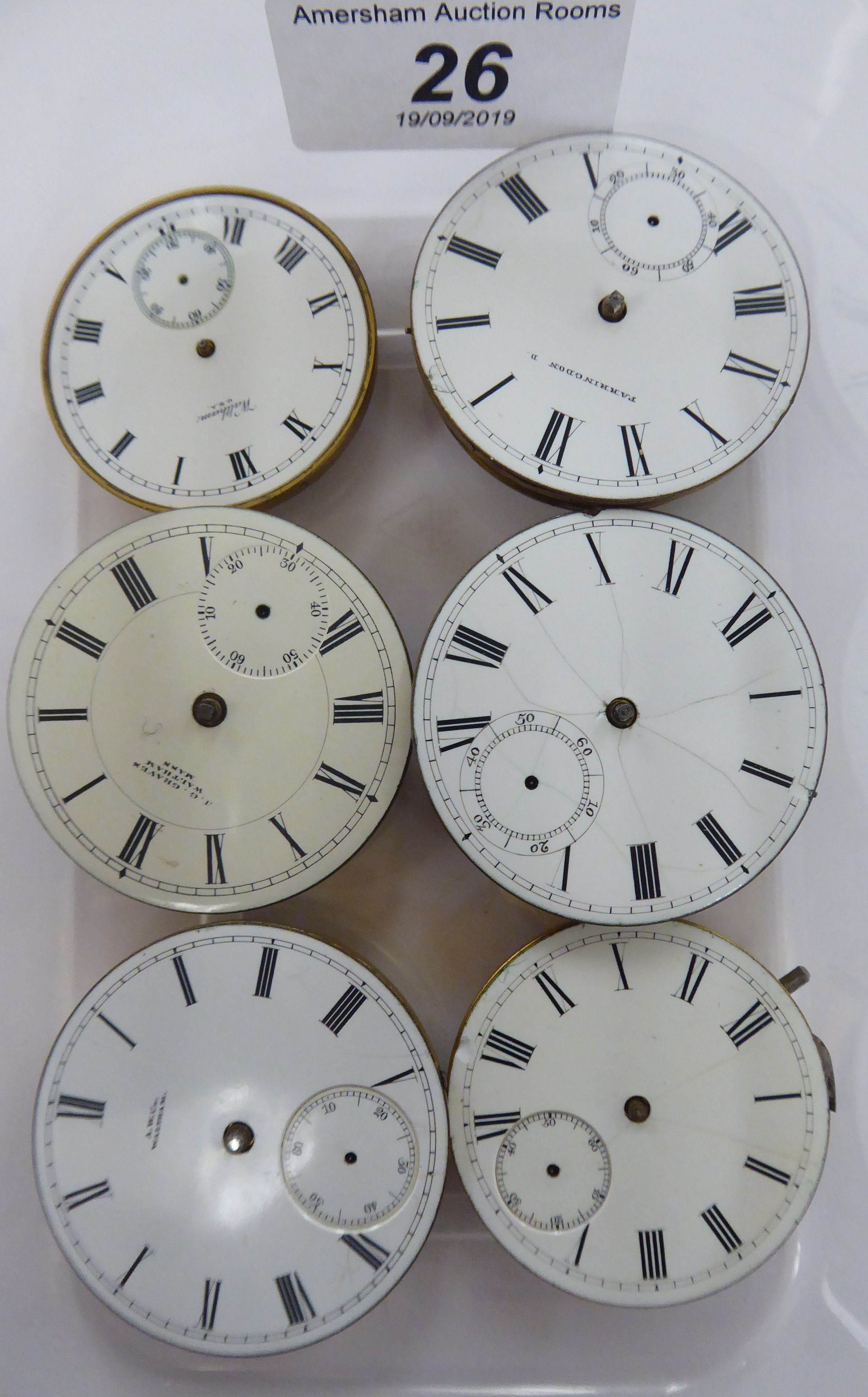 Six late 19th/early 20thC Waltham watch movements,