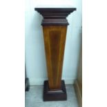 A modern Edwardian style crossbanded and ebony inlaid mahogany pedestal of tapered form,