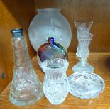 Decorative glassware: to include a multi-coloured hand blown scent bottle,