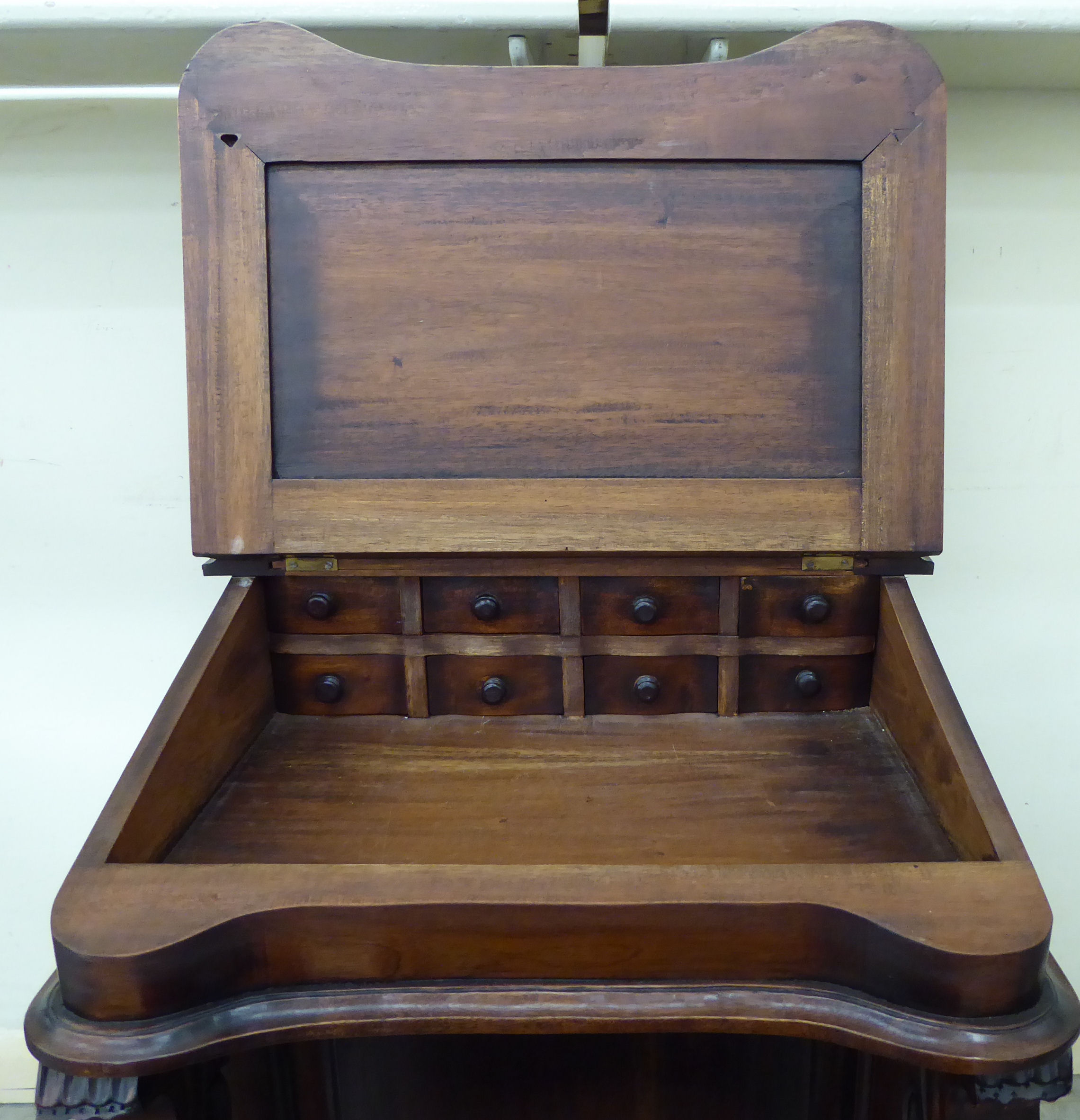 A modern mahogany finished Canterbury with a hinged top, four side drawers and opposing facsimiles, - Image 4 of 5