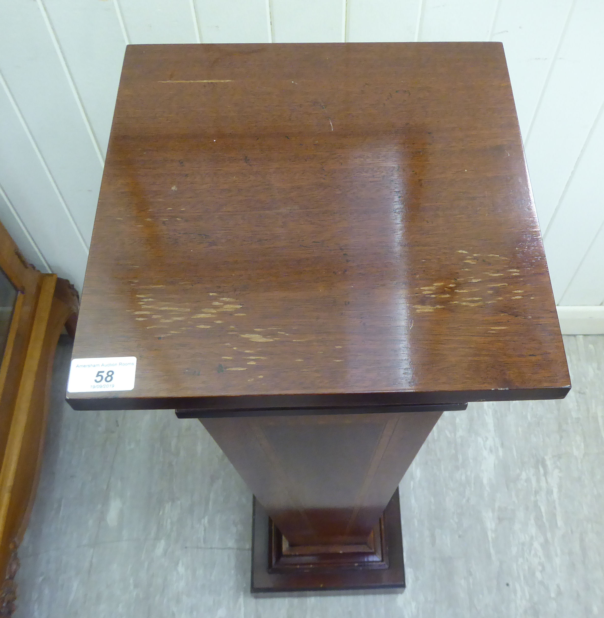 A modern Edwardian style crossbanded and ebony inlaid mahogany pedestal of tapered form, - Image 2 of 2