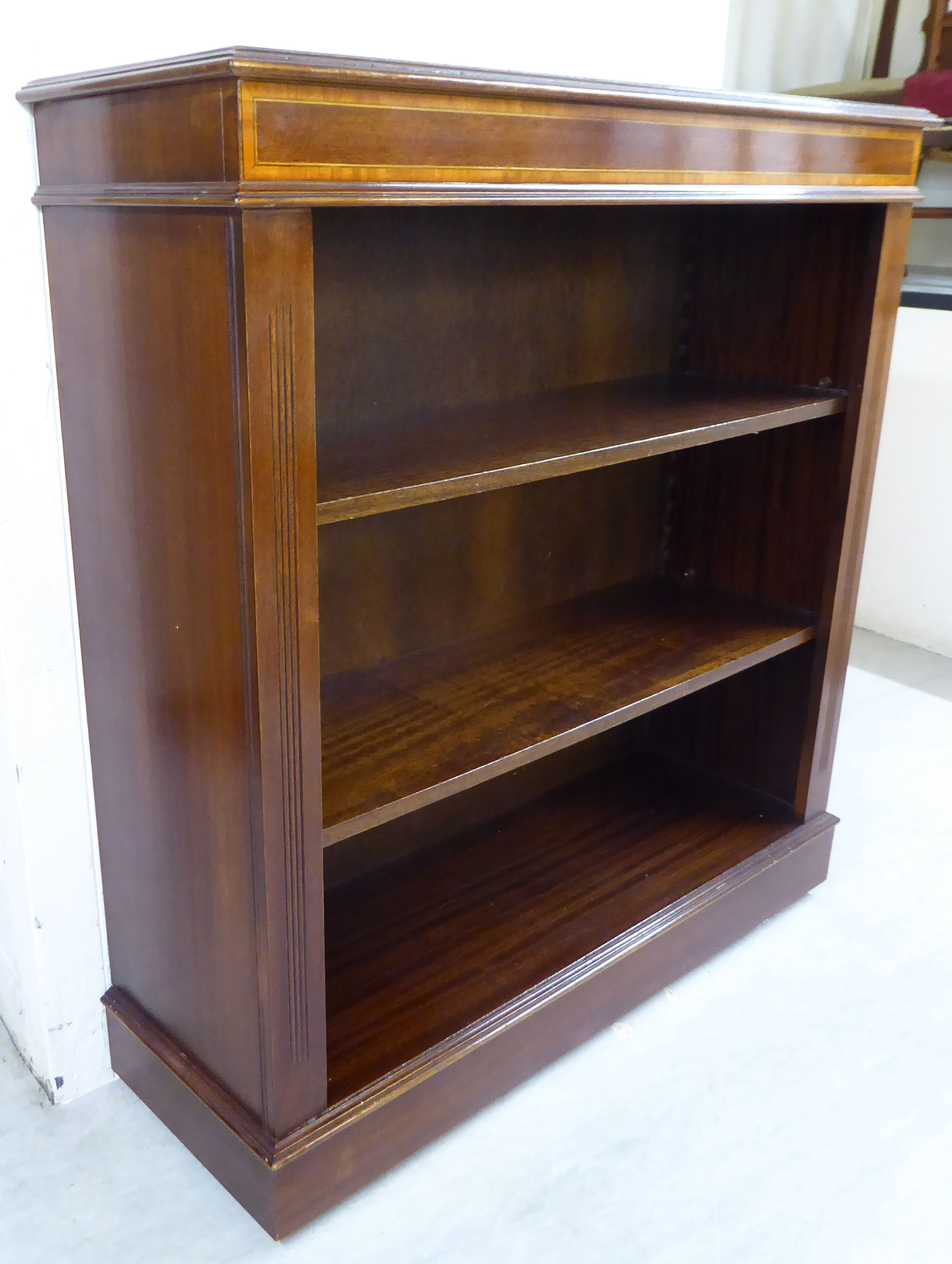 A modern Edwardian style mahogany open front bookcase with two shelves, - Image 2 of 2