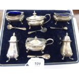 A set of six silver condiments mixed Birmingham marks boxed 11