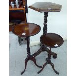 Three dissimilar 20thC pedestal tables, various woods & styles, all raised on tripod bases 32'',