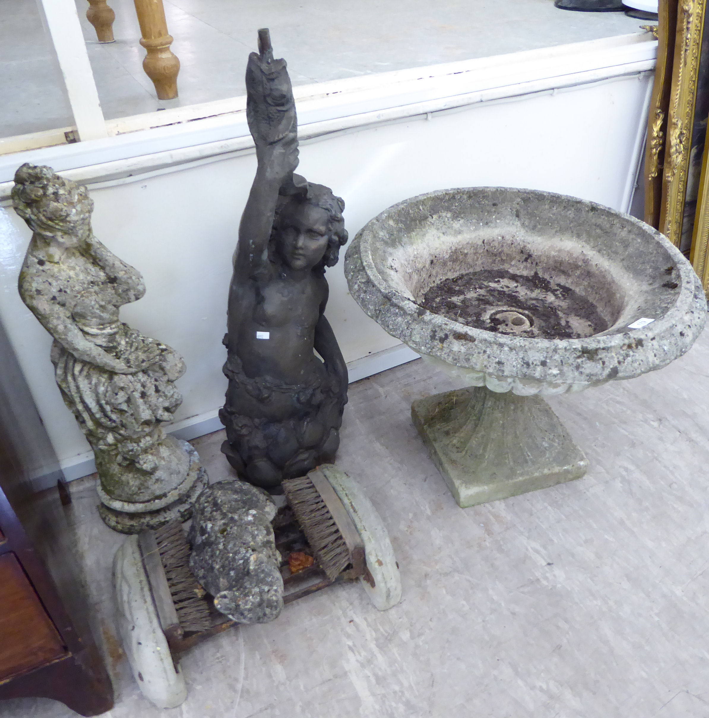 Composition stone garden ornaments and pots: to include a pedestal urn 17''h 24''dia F - Image 2 of 2
