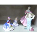 Four Royal Doulton china figures: to include 'Mary had a little lamb' HN2048 4''h OS6