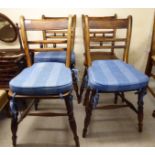 A matched set of four late 19thC country made beech and elm framed, twin bar back dining chairs,