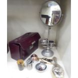 A mixed lot: to include a mid 20thC chromium plated shaving stand with a multiple dish platform