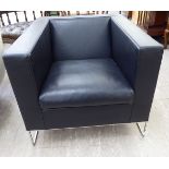 A Minotti black hide upholstered arm chair of box design,