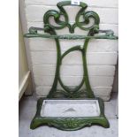 An Art Nouveau enamelled cast iron green stickstand, impressed AM Depose 3154 23.