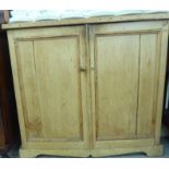 A late Victorian pine two door cabinet,