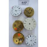 Six late 19thC and later fusee lever watch movements with enamelled Roman or Arabic dials 11