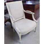 A Laura Ashley cream painted showwood framed bedroom chair with a fabric covered back,
