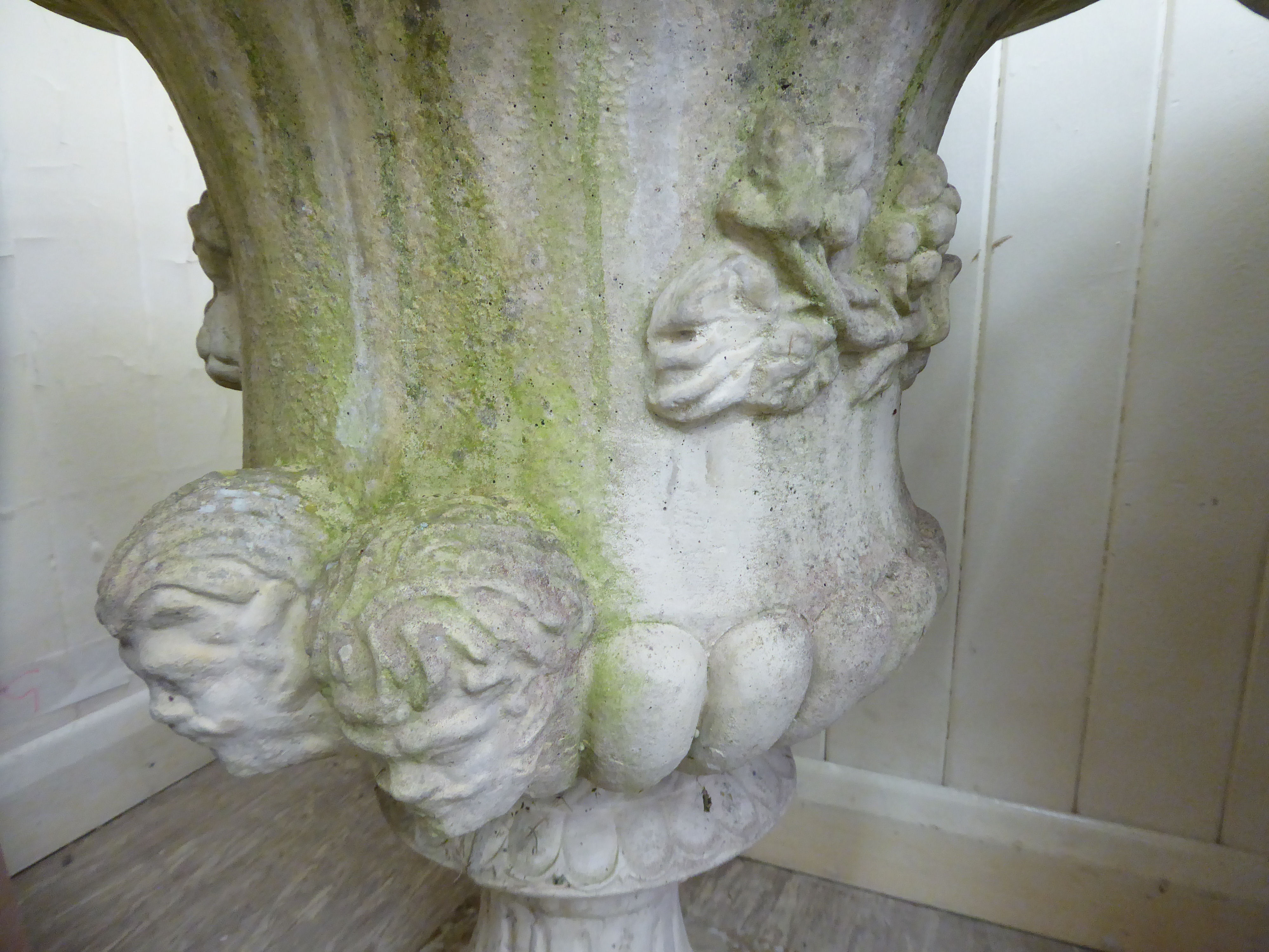 A pair of composition stone campana design garden urns 26''h 19. - Image 3 of 3