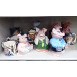 Decorative ceramics: to include three Royal Doulton china miniature character jugs, viz.