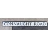 WITHDRAWN A cast black on white painted alloy Leytonstone street sign 'Connaught Road' 6'' x