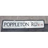 WITHDRAWN A painted black and red on white painted alloy Leytonstone street sign 'Poppleton