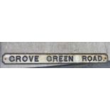 WITHDRAWN A black on white painted cast iron Leytonstone street sign 'Grove Green Road' 5'' x