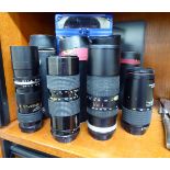 Four Cannon and other camera lenses: to include a Hoya HMC 200M & Macro, model no.